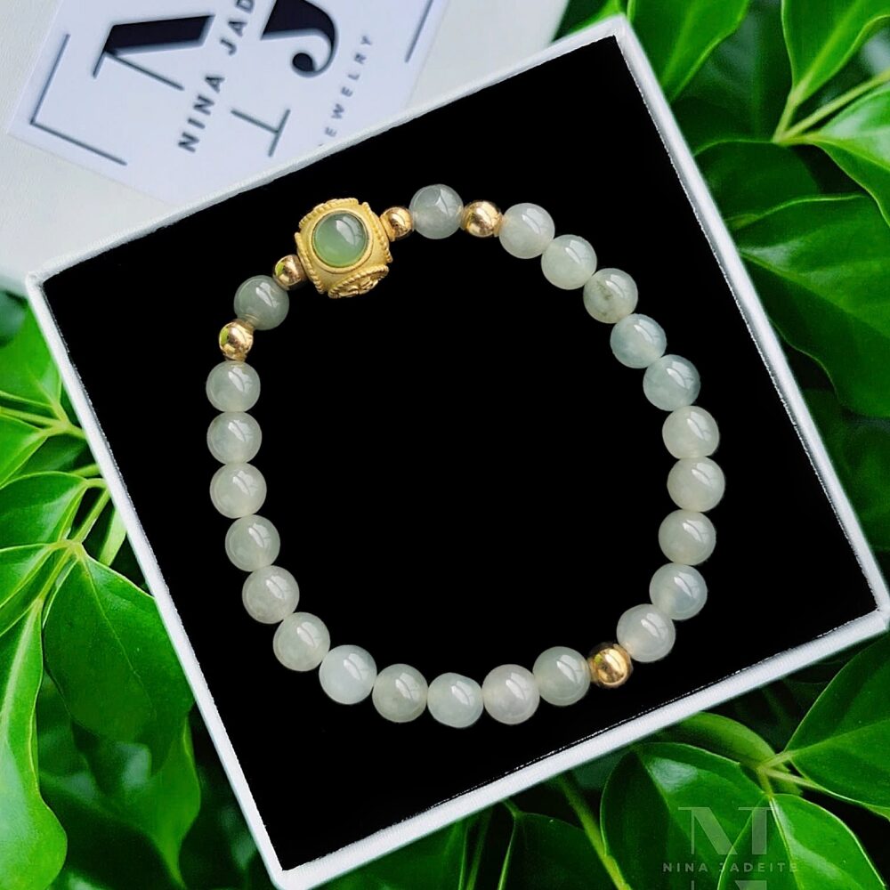 Thanh Trà Jade A Mix Charm Hòa Điền Mắt Mèo S925 6Li