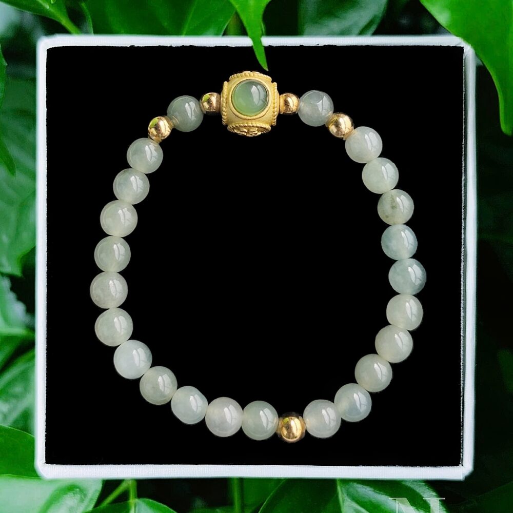 Thanh Trà Jade A Mix Charm Hòa Điền Mắt Mèo S925 6Li